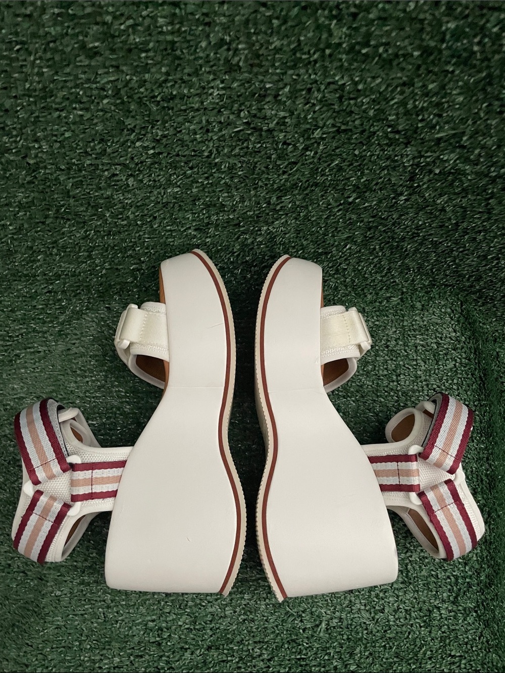 SEE BY CHLOE White Yumi Ribbon Straps Chunky Platform Wedge Sandals EU 38 US 8 - Picture 4 of 13
